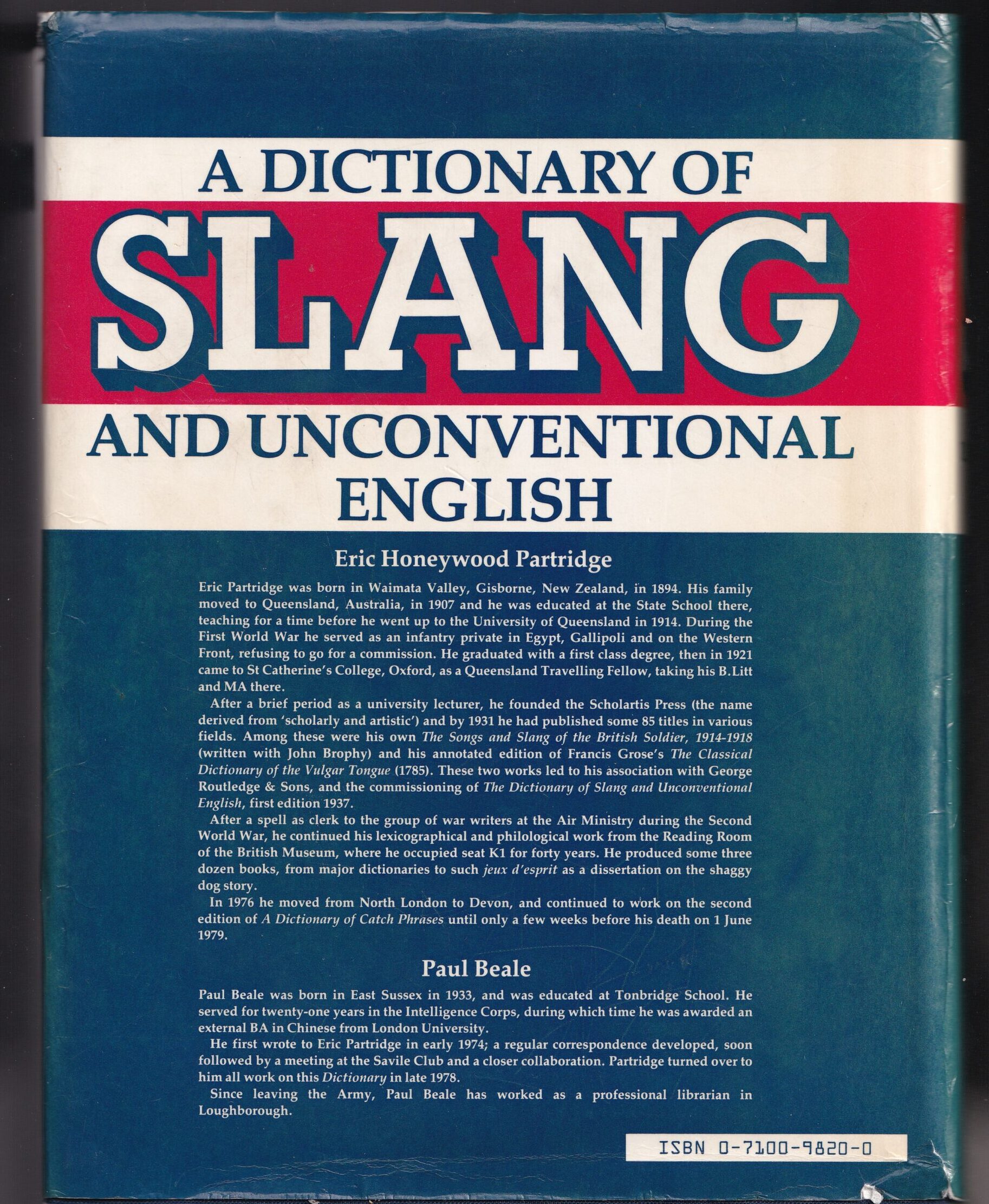 Eric Partridge A Dictionary of Slang and Unconventional English